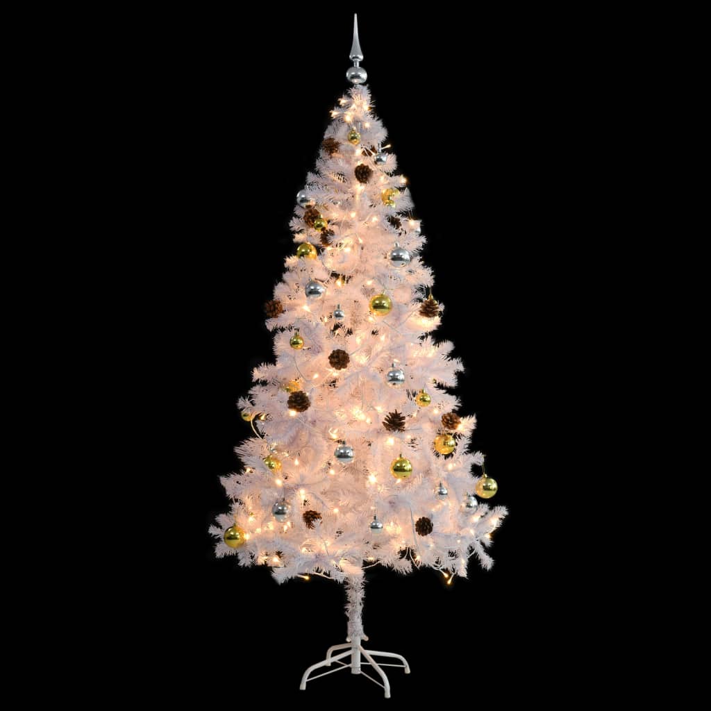 Albero di Natale Artificiale con Palline e LED 180 cm Bianco