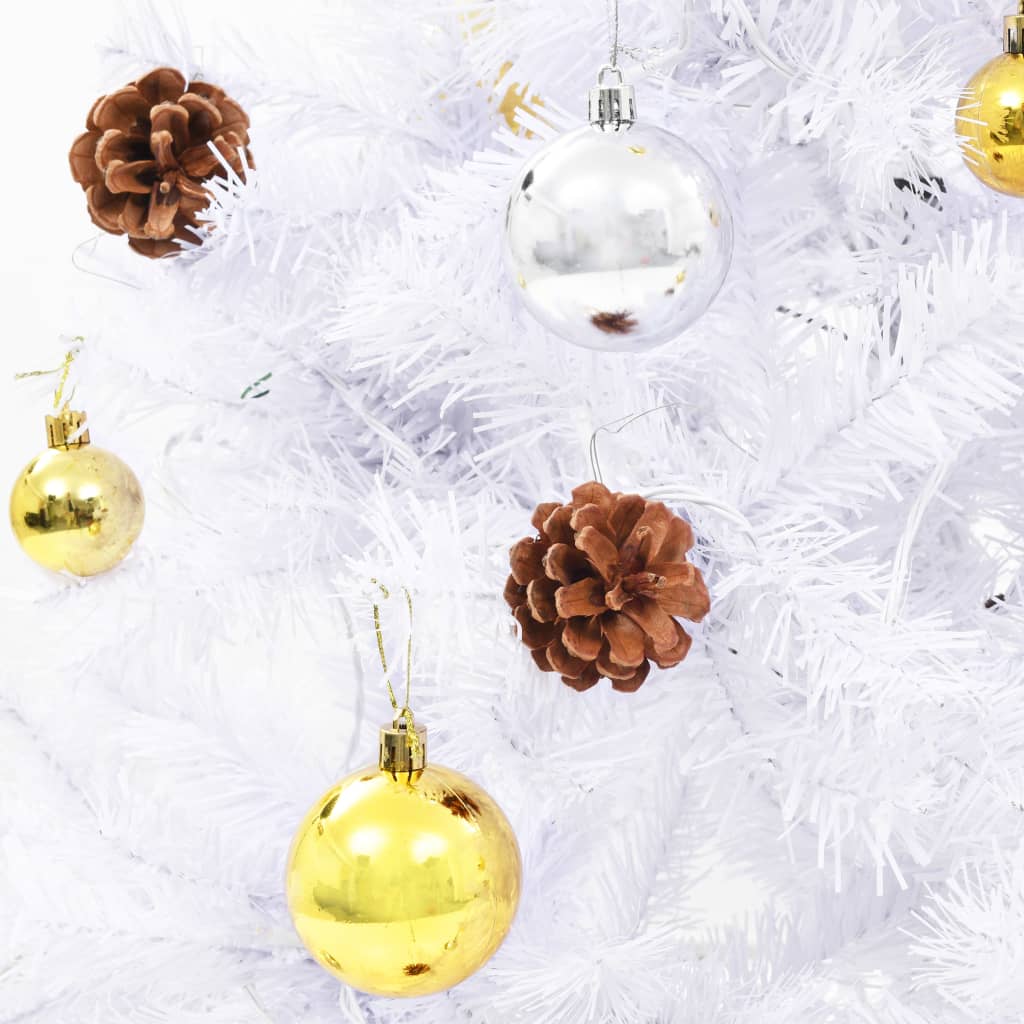 Albero di Natale Preilluminato con Palline-Albero Natalizio-Decorazioni natalizie Bianco 180 cm