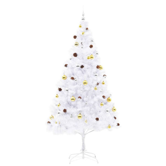 Albero di Natale Preilluminato con Palline-Albero Natalizio-Decorazioni natalizie Bianco 210 cm