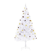 Albero di Natale Artificiale con Palline e LED 210 cm Bianco