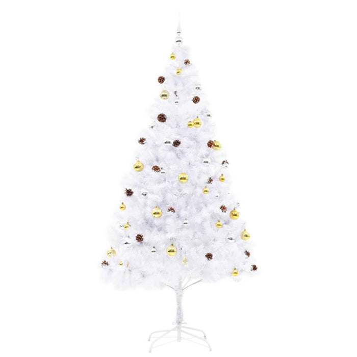 Albero di Natale Artificiale con Palline e LED 210 cm Bianco