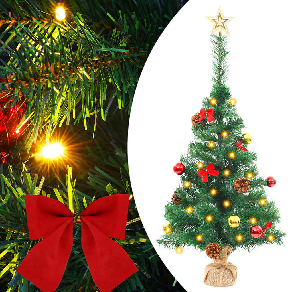 Albero di Natale Artificiale con Palline e LED 64 cm Verde cod mxl 19710