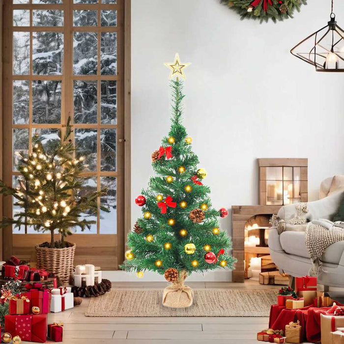 Albero di Natale Preilluminato con Palline Verde 64 cm 321505