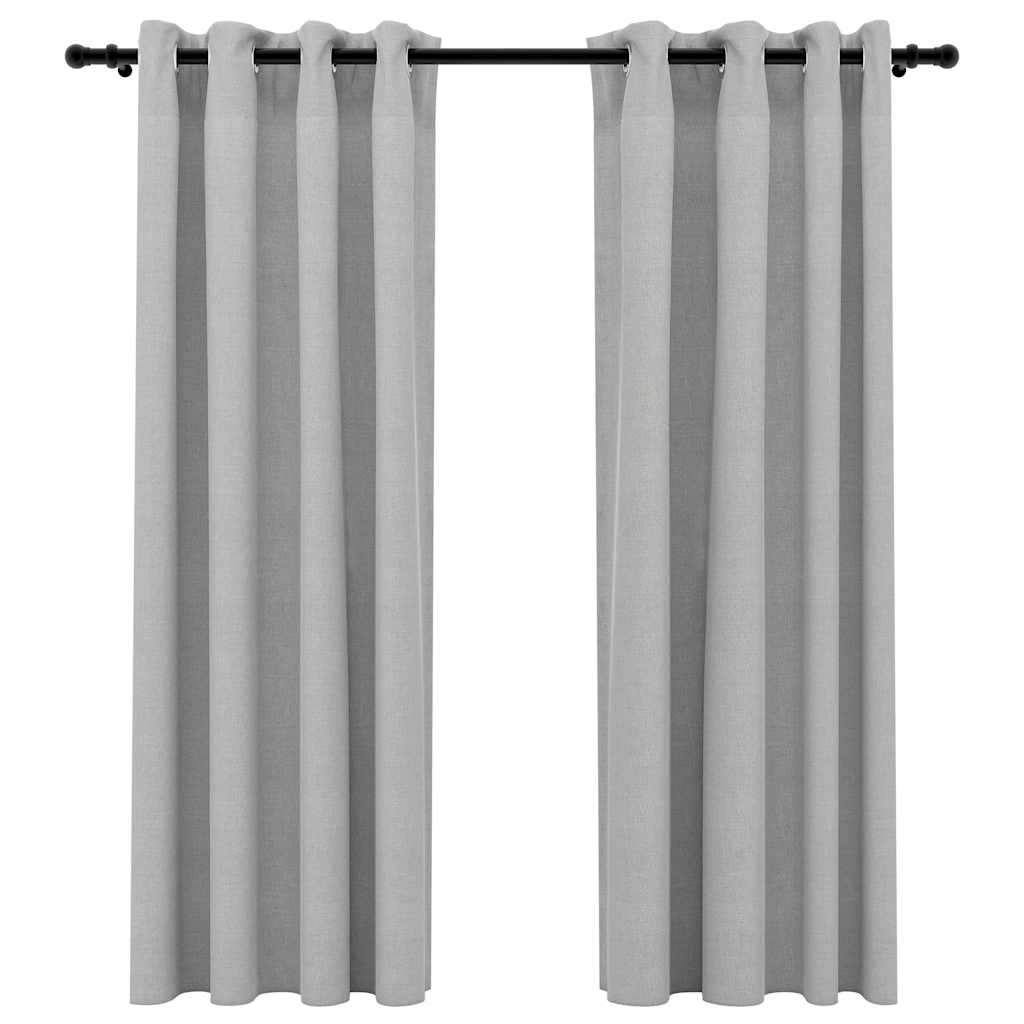 Tende Oscuranti Effetto Lino con Occhielli 2pz 140x175cm Grigio cod mxl 74809