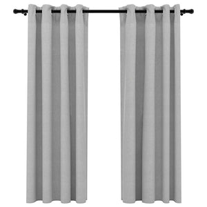 Tende Oscuranti Effetto Lino con Occhielli 2pz 140x175cm Grigio cod mxl 74809
