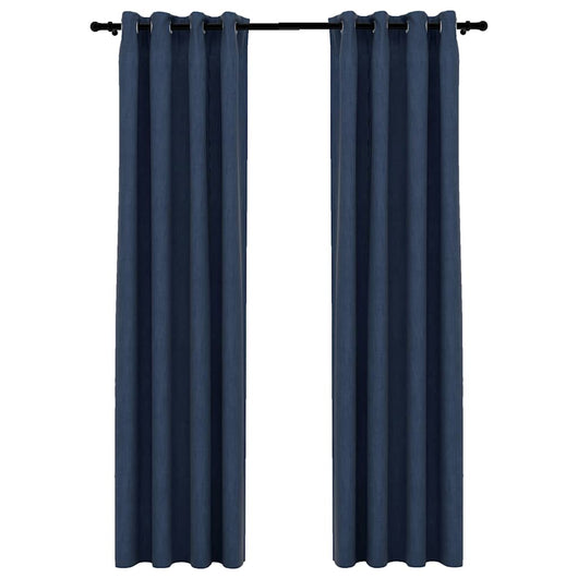Tende Oscuranti Effetto Lino con Occhielli 2 pz Blu 140x225 cm cod mxl 57758