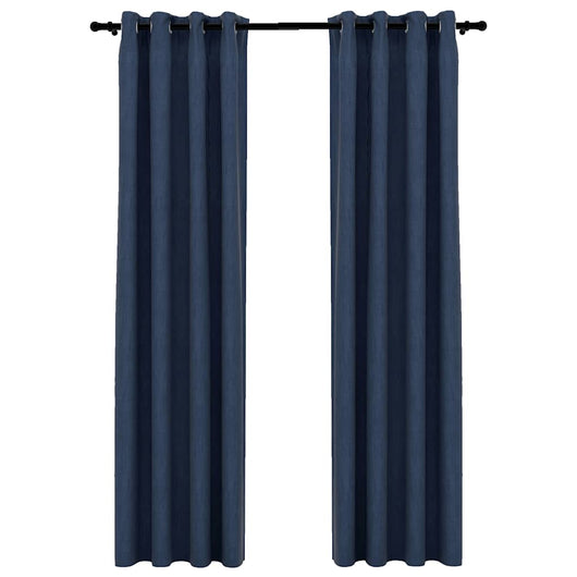 Tende Oscuranti Effetto Lino con Occhielli 2 pz Blu 140x245 cm cod mxl 69288