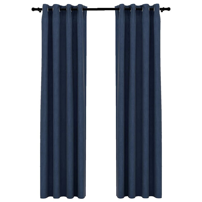 Tende Oscuranti Effetto Lino con Occhielli 2 pz Blu 140x245 cm cod mxl 69288