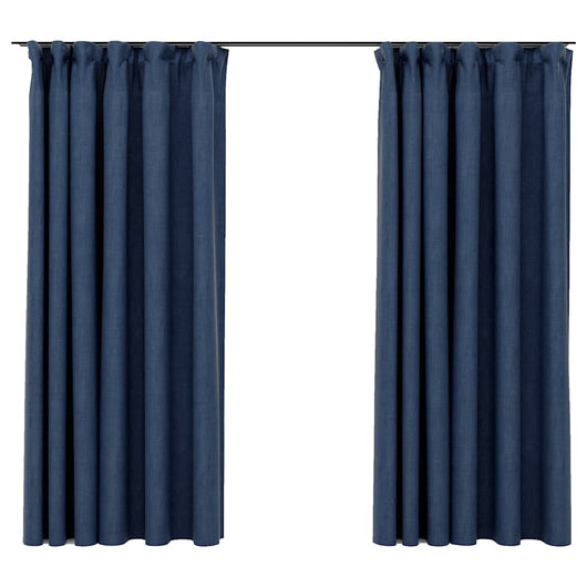 Tende Oscuranti con Ganci Effetto Lino 2 pz Blu 140x175 cm cod mxl 58229