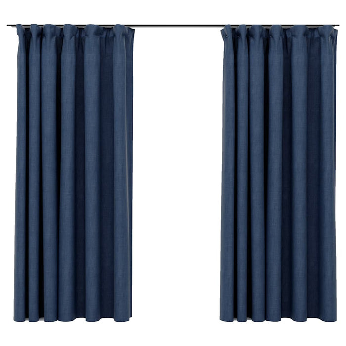 Tende Oscuranti con Ganci Effetto Lino 2 pz Blu 140x175 cm cod mxl 58229
