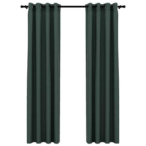 Tende Oscuranti Effetto Lino con Occhielli 2 pz Verdi 140x225cm 321185