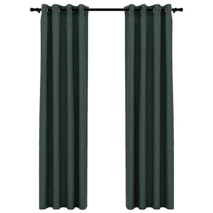 Tende Oscuranti Effetto Lino con Occhielli 2 pz Verdi 140x225cm 321185