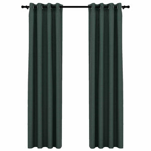 Tende Oscuranti Effetto Lino con Occhielli 2 pz Verdi 140x245cm 321186