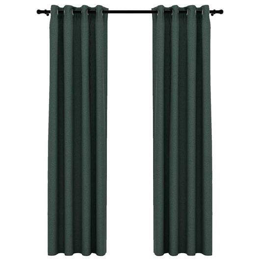 Tende Oscuranti Effetto Lino con Occhielli 2 pz Verdi 140x245cm 321186