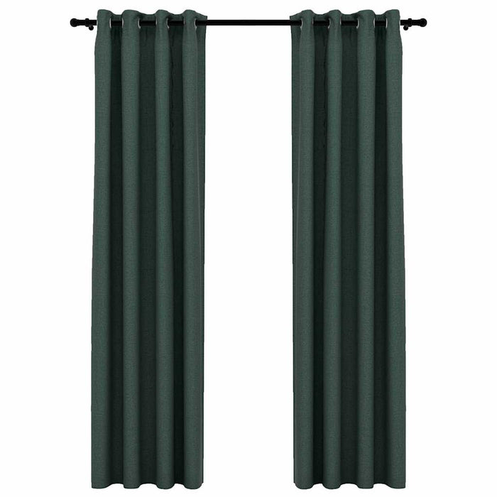 Tende Oscuranti Effetto Lino con Occhielli 2 pz Verdi 140x245cm 321186