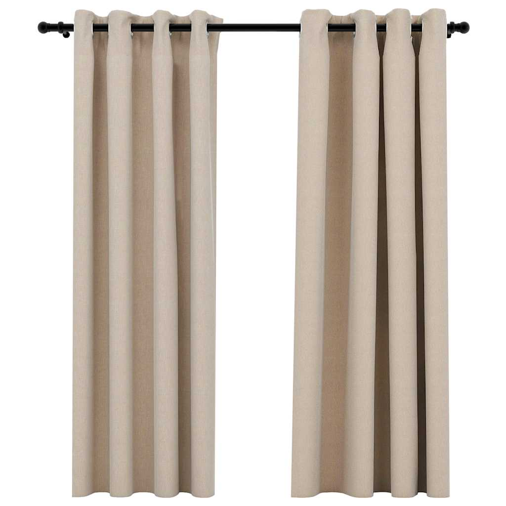 Tende Oscuranti Effetto Lino con Occhielli 2 pz Beige 140x175cm cod mxl 57983