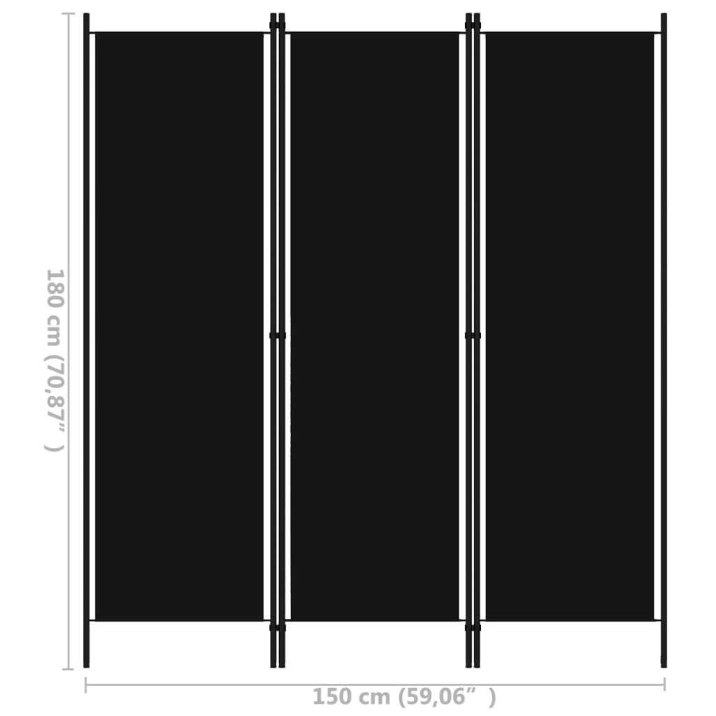 Paravento a 3 Pannelli-Divisorio Nero 150x180 cm