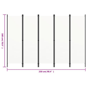 Paravento a 5 Pannelli-Divisorio Bianco 250x180 cm