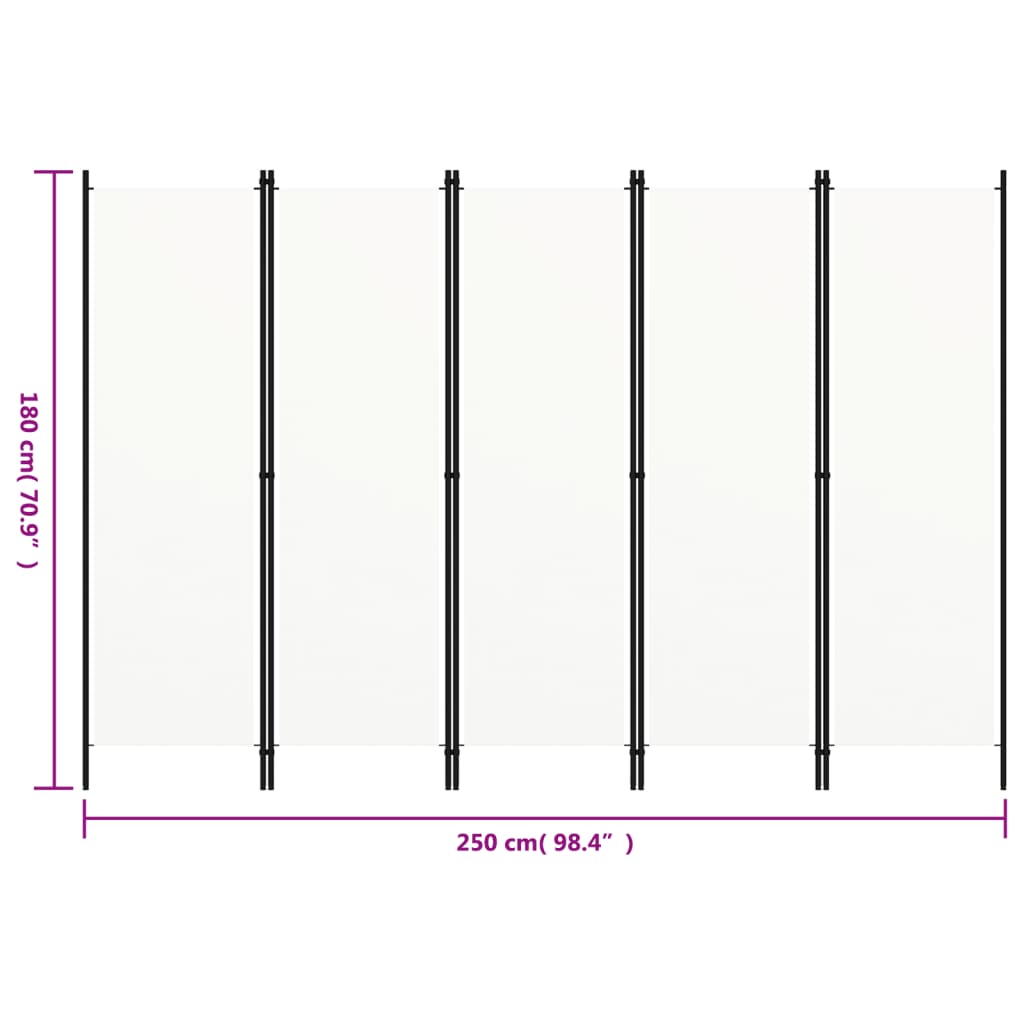 Paravento a 5 Pannelli Bianco 250x180 cm 320723
