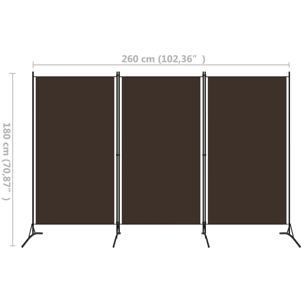 Paravento a 3 Pannelli-Divisorio Marrone 260x180 cm