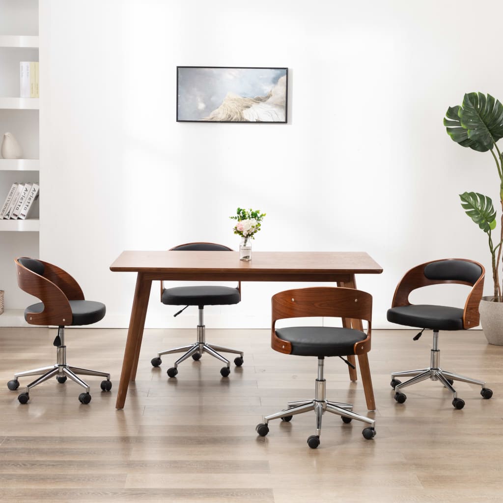 Sedie da Pranzo Girevoli 4pz Nere in Legno Curvato e Similpelle 3054909
