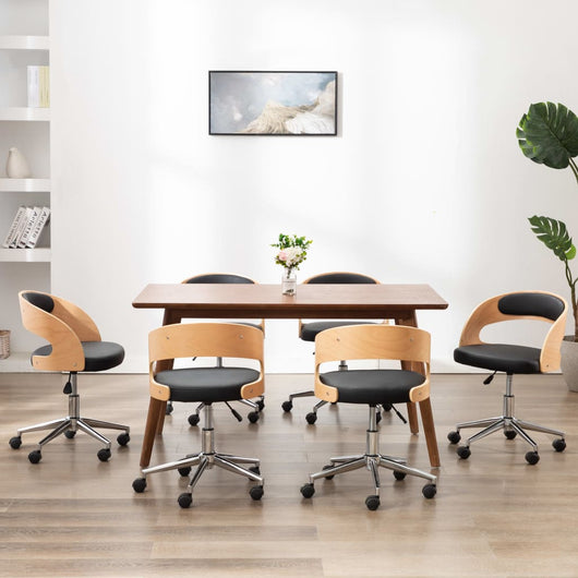 Sedie da Pranzo Girevoli 6 pz Nere in Legno Curvo e Similpelle cod mxl 9246