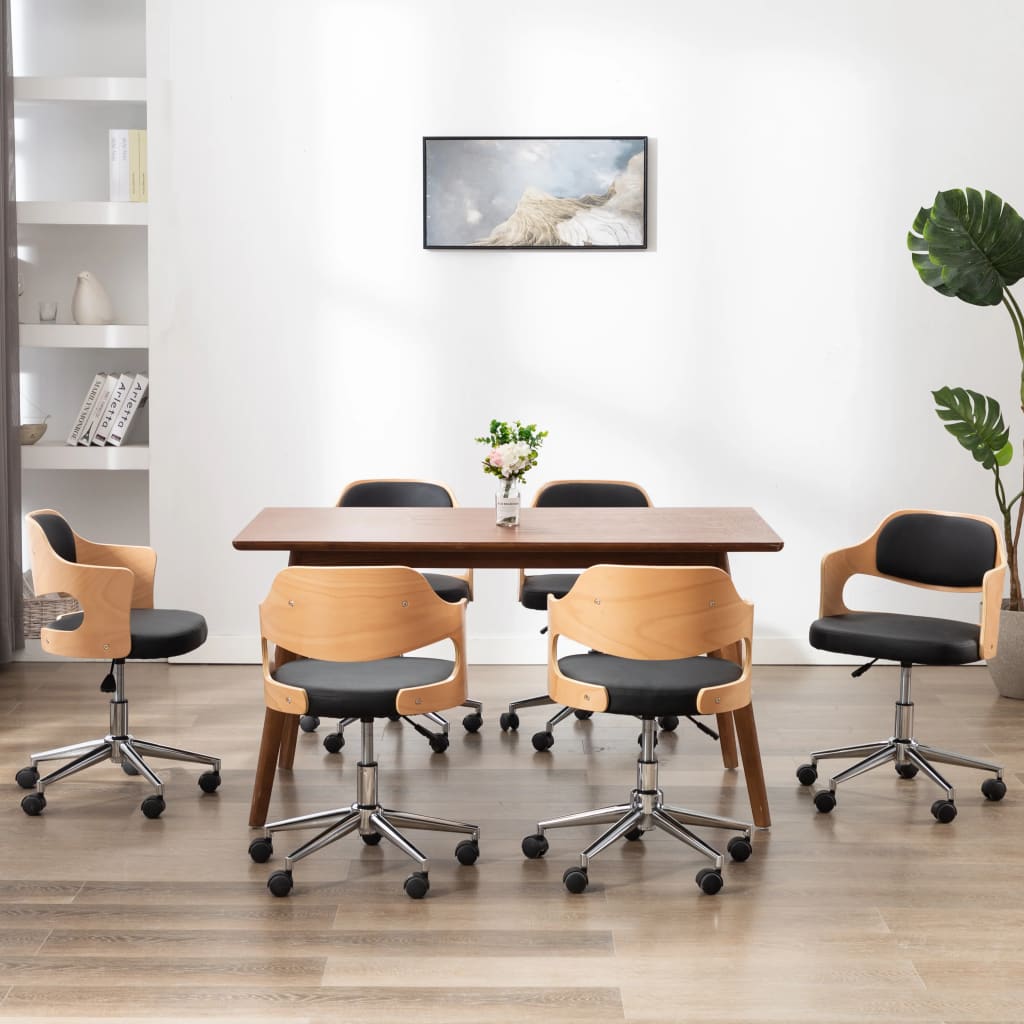 Sedie da Pranzo Girevoli 6 pz Nere in Legno Curvo e Similpelle 3054937