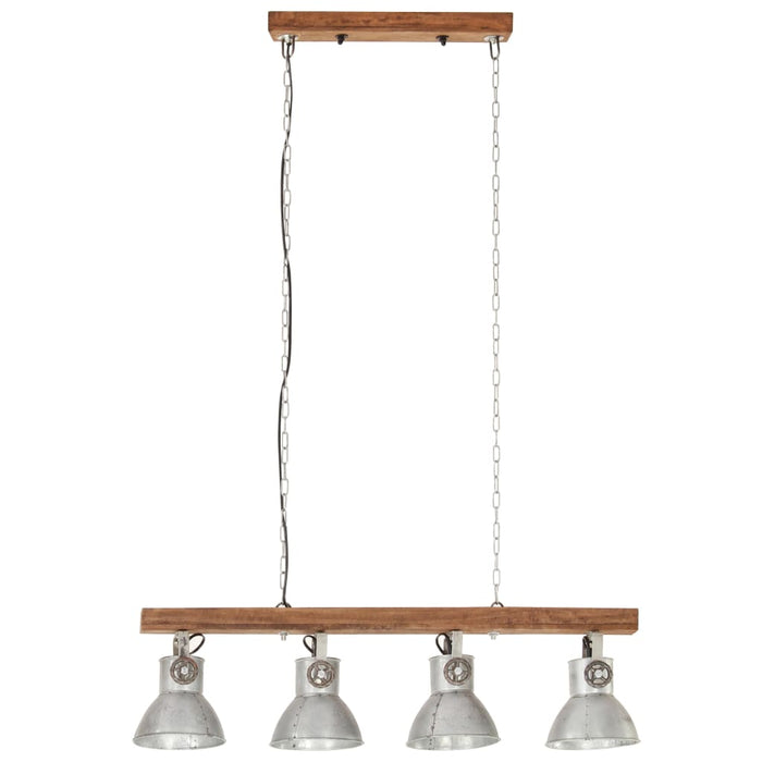 Lampada a Sospensione Industriale Argento E27 Legno di Mango 320521