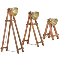 Lampade da Pavimento 3 pz Ottone E27 Legno Massello di Mango 320592