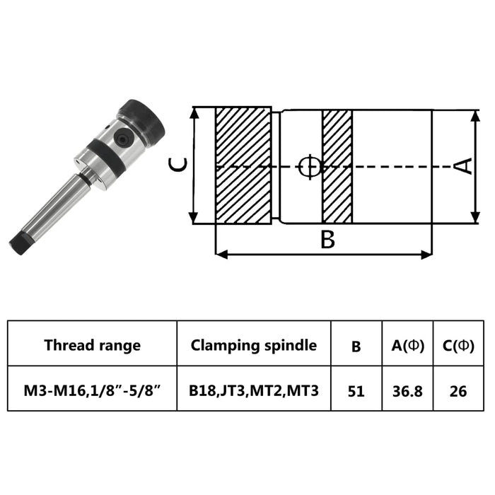 Mandrino Maschiatura B18 Gambo MT3 Filettatura Interna M3-M16 146686