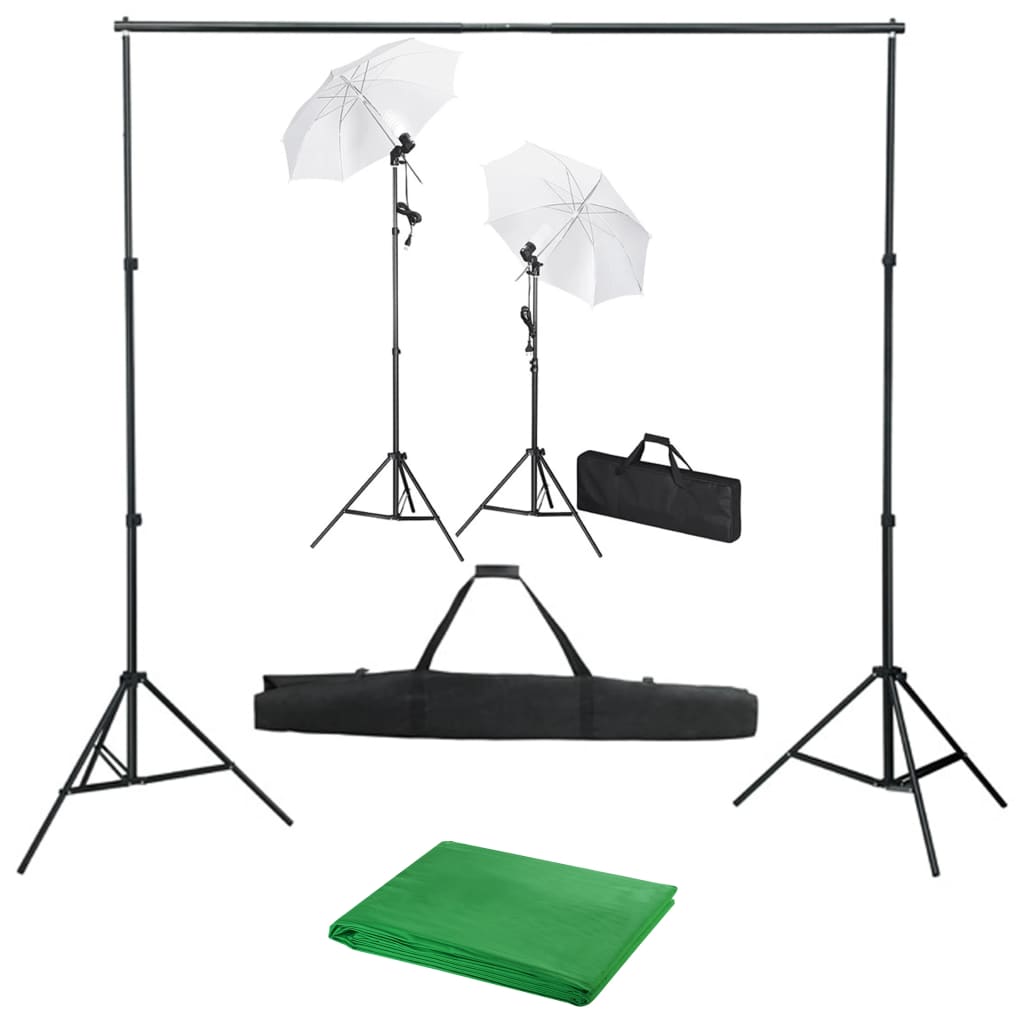 Kit studio fotografico professionale con lampade fondali verdi e ombrelli 02_0001489