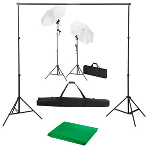 Kit studio fotografico professionale con lampade fondali verdi e ombrelli 02_0001489