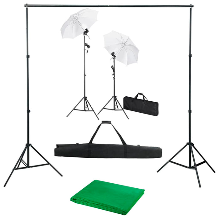 Kit studio fotografico professionale con lampade fondali verdi e ombrelli 02_0001489