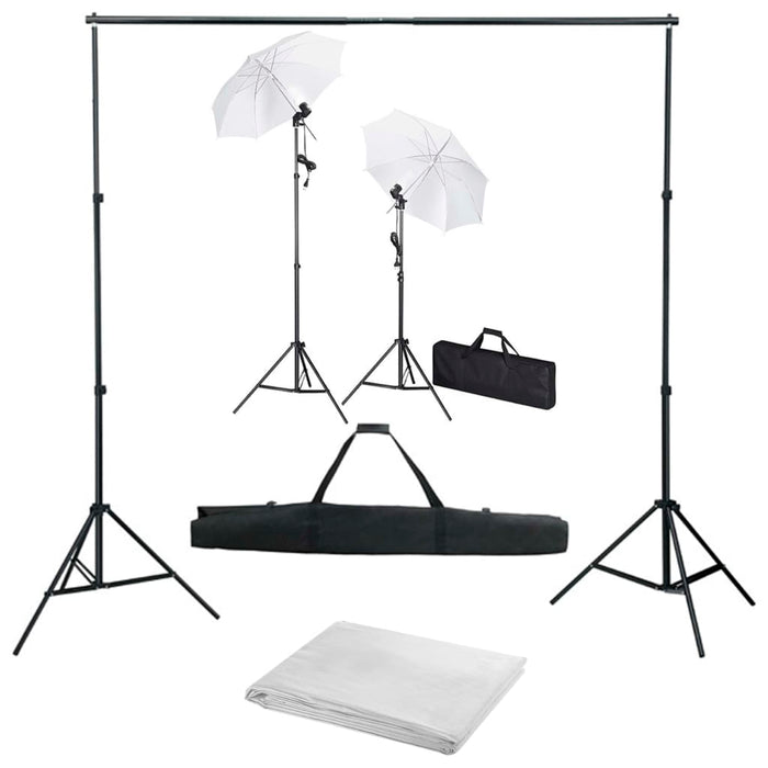 Kit studio fotografico professionale con lampade fondali bianche e ombrelli 02_0001491