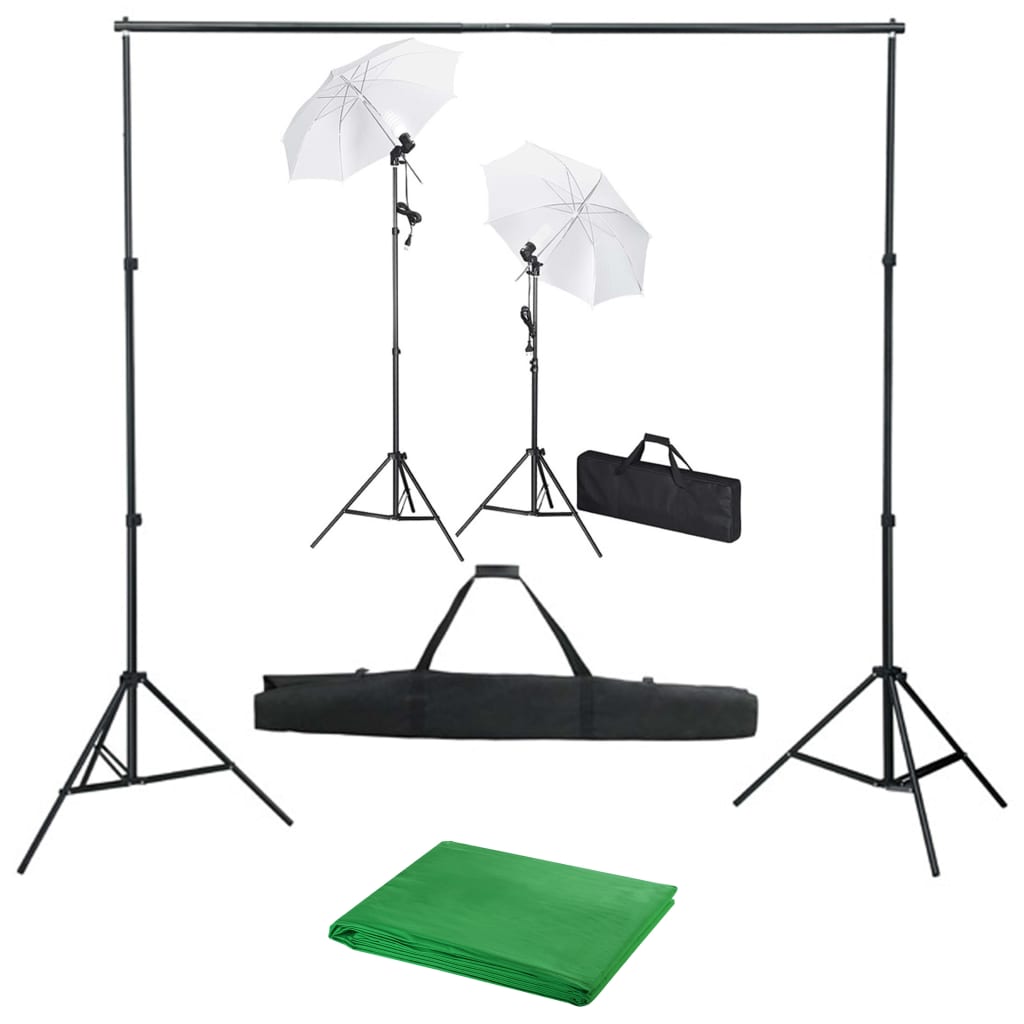 Kit studio fotografico professionale con lampade fondali verdi e ombrelli 02_0001492