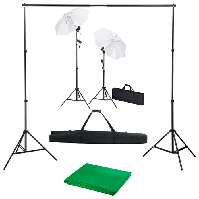 Kit studio fotografico professionale con lampade fondali verdi e ombrelli 02_0001492