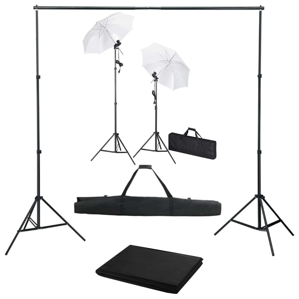Kit studio fotografico professionale con lampade fondali nere e ombrelli 02_0001493