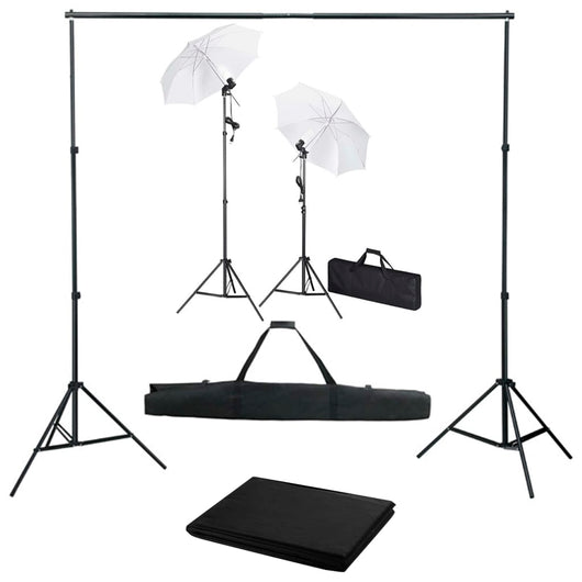 Kit studio fotografico professionale con lampade fondali nere e ombrelli 02_0001493