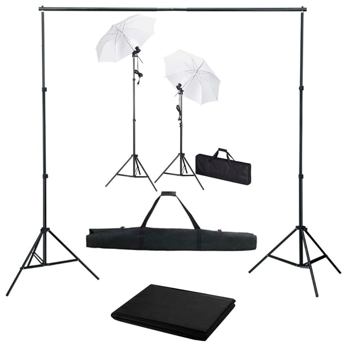 Kit studio fotografico professionale con lampade fondali nere e ombrelli 02_0001493