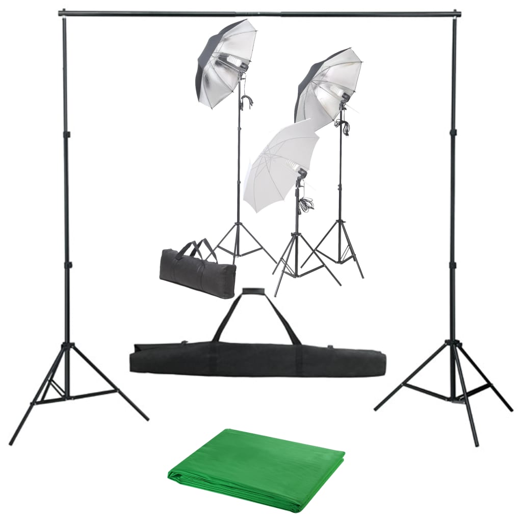 Kit professionale per studio fotografico con set di illuminazione e fondale verde 02_0001446