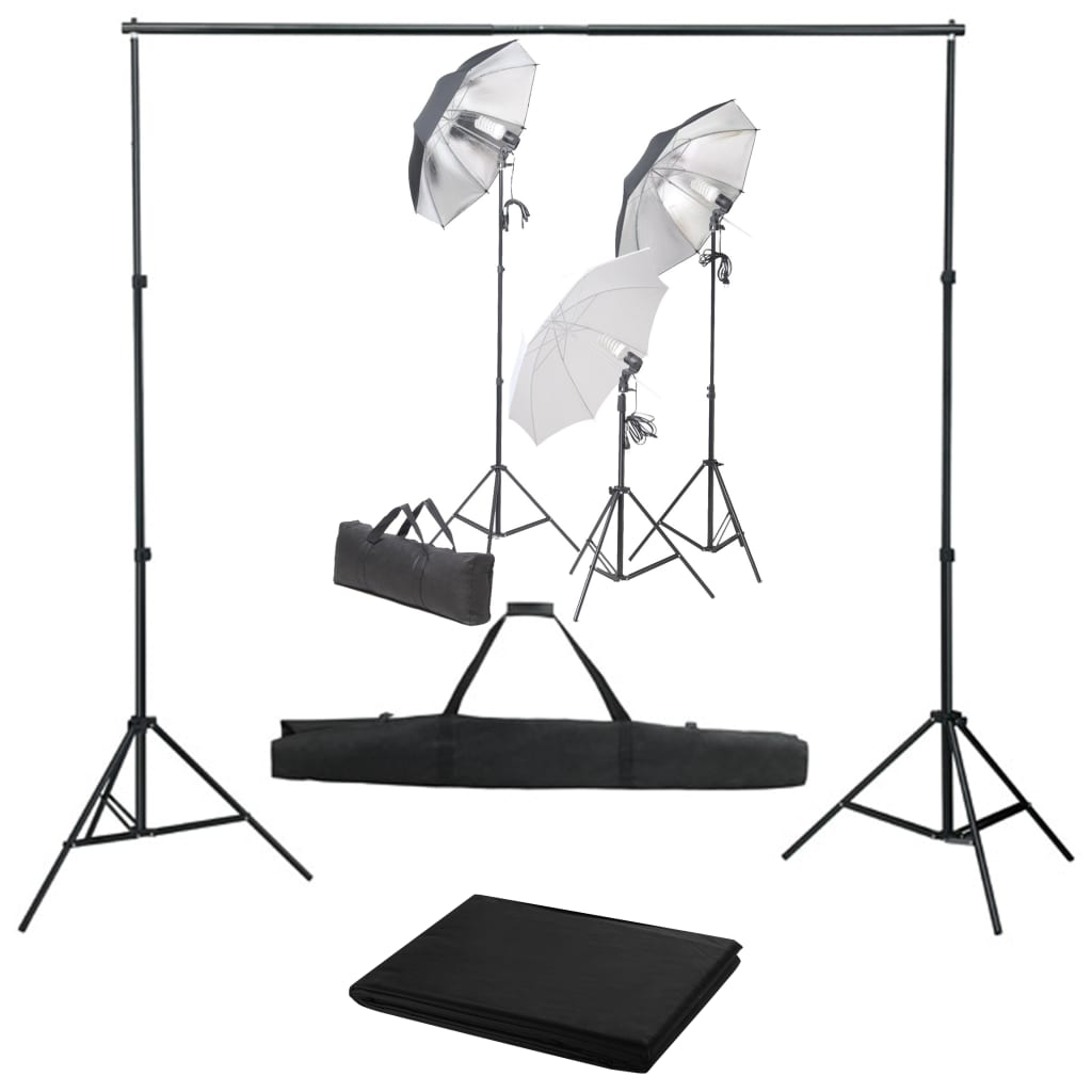 Kit professionale per studio fotografico con set di illuminazione e fondale nero 02_0001447