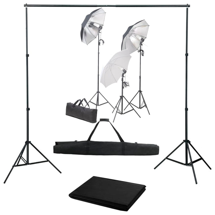 Kit professionale per studio fotografico con set di illuminazione e fondale nero 02_0001447