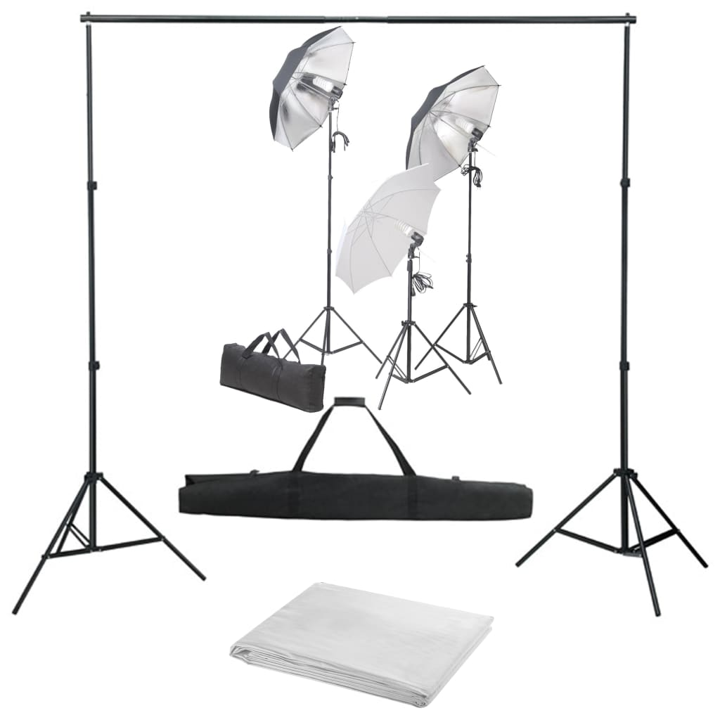Kit professionale per studio fotografico con set di illuminazione e fondale bianco 02_0001448
