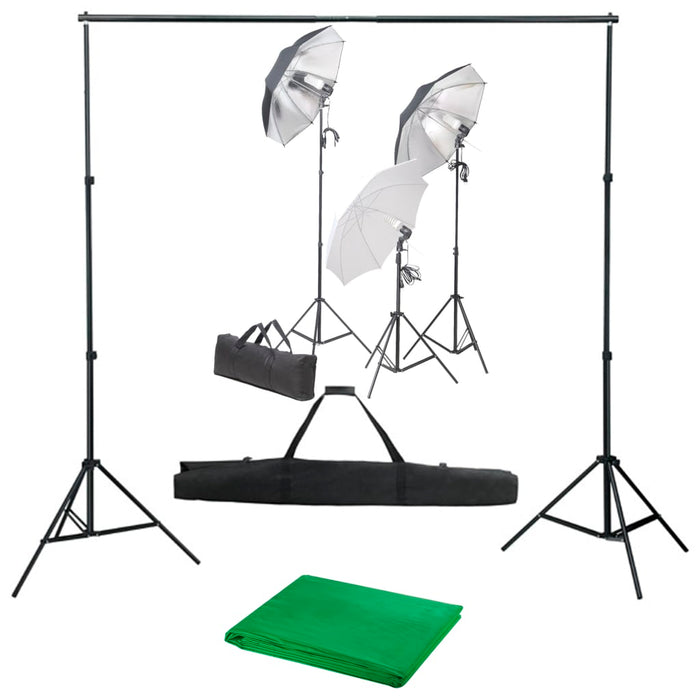 Kit professionale per studio fotografico con set di illuminazione e fondale verde 02_0001449