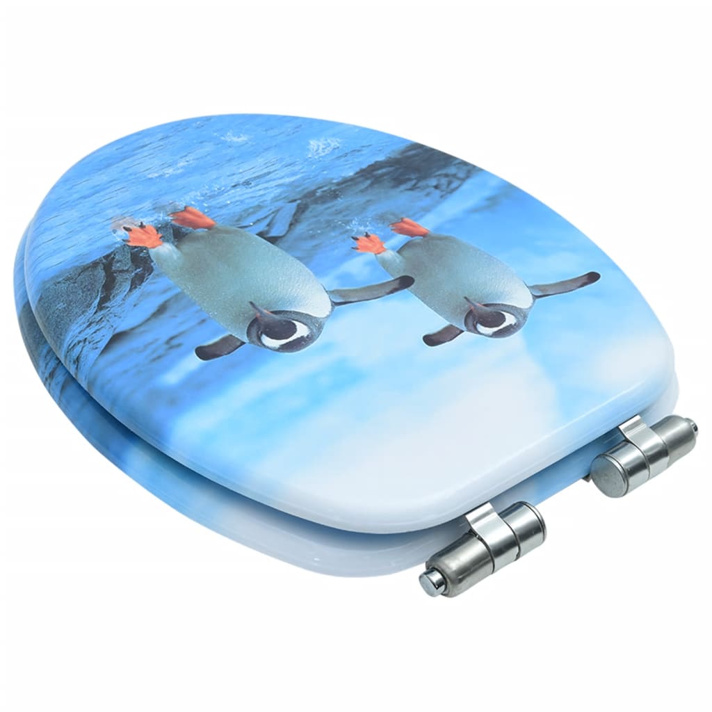 Tavoletta WC con Coperchio Chiusura Morbida MDF Design Pinguino 146917