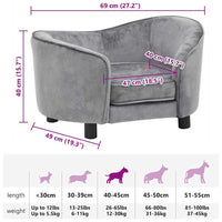 Divano per Cani Grigio 69x49x40 cm in Peluche cod mxl 49395