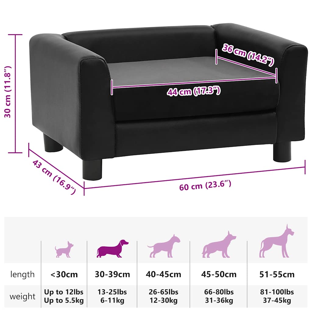 Divano per Cani Nero 60x43x30 cm in Peluche e Similpelle cod mxl 51564