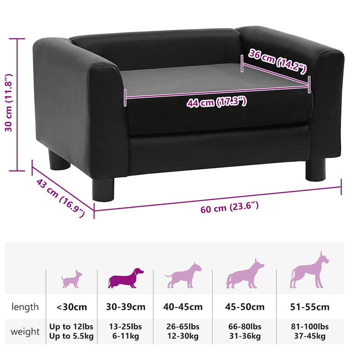 Divano per Cani Nero 60x43x30 cm in Peluche e Similpelle cod mxl 51564