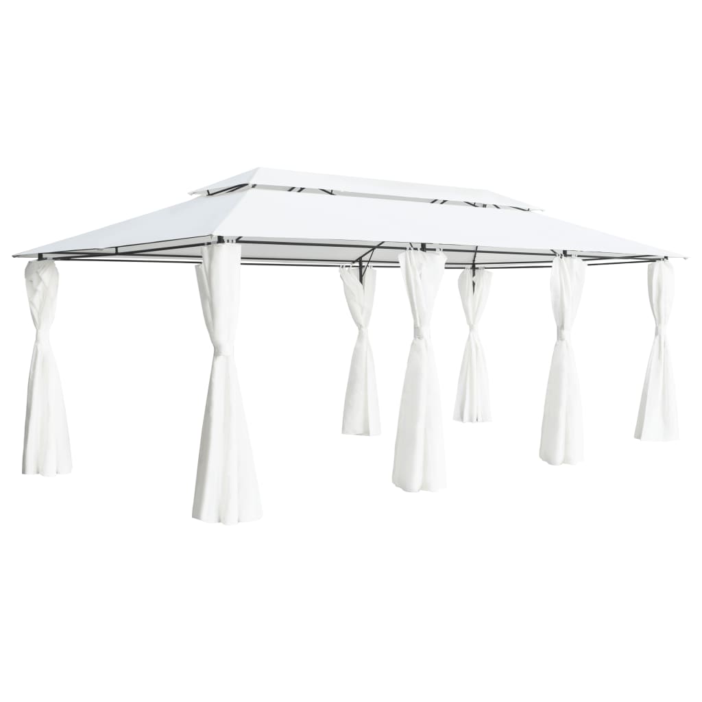 Gazebo con Tende 600x298x270 cm Bianco 180g/mÂ²