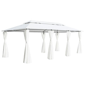 Gazebo con Tende 600x298x270 cm Bianco 180g/mÂ²